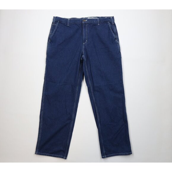 Vintage Carhartt Mens 40x32 Faded Spell Out Dungaree Wide Leg Denim Jeans Blue